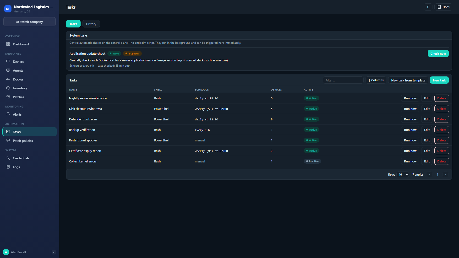 Remote script tasks